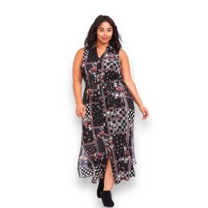 Torrid Women’s Patchwork Floral Challis Maxi Shirt Dress, Black, size 3